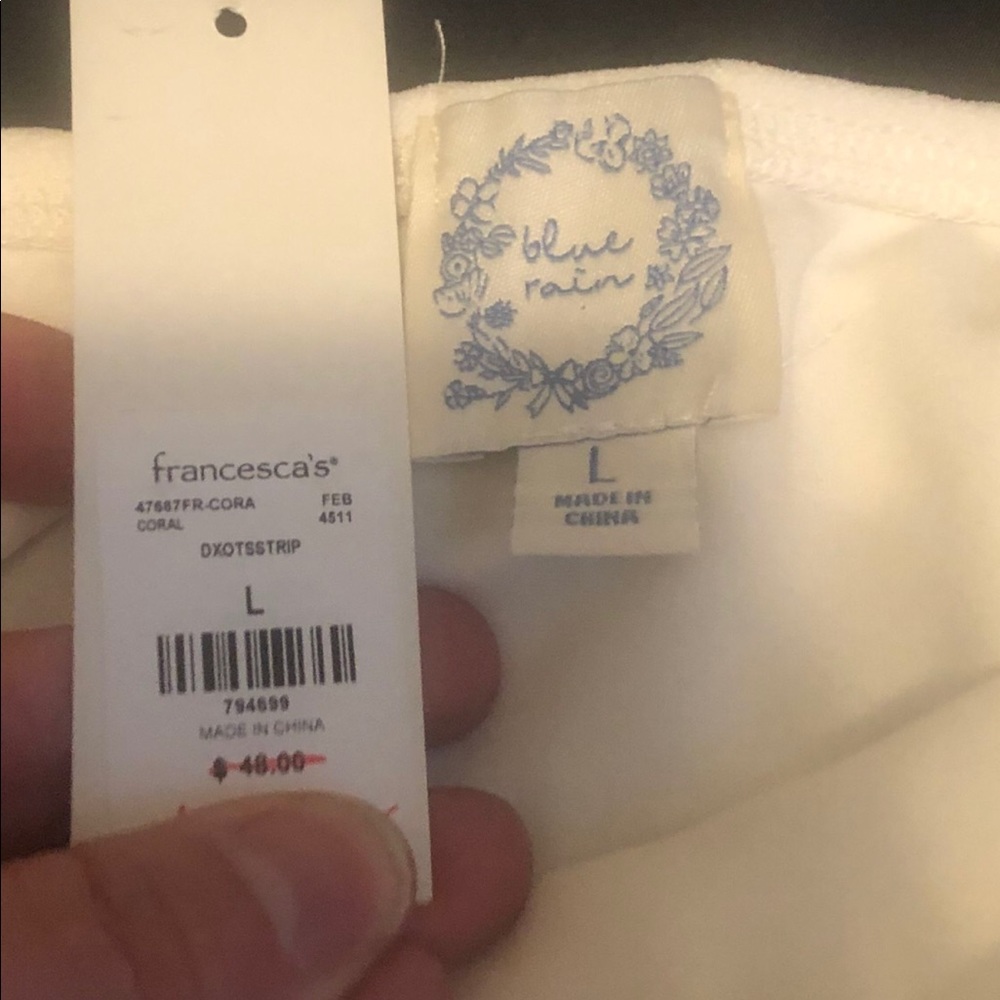 Francesca’s 

Taína Stripe off the shoulder Jumpsuit